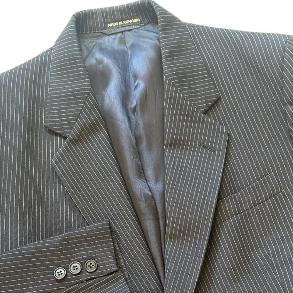 Elegant Black Pinstripe Suit Jacket Blazer 100%Wool Men’s 42S made in Romania
